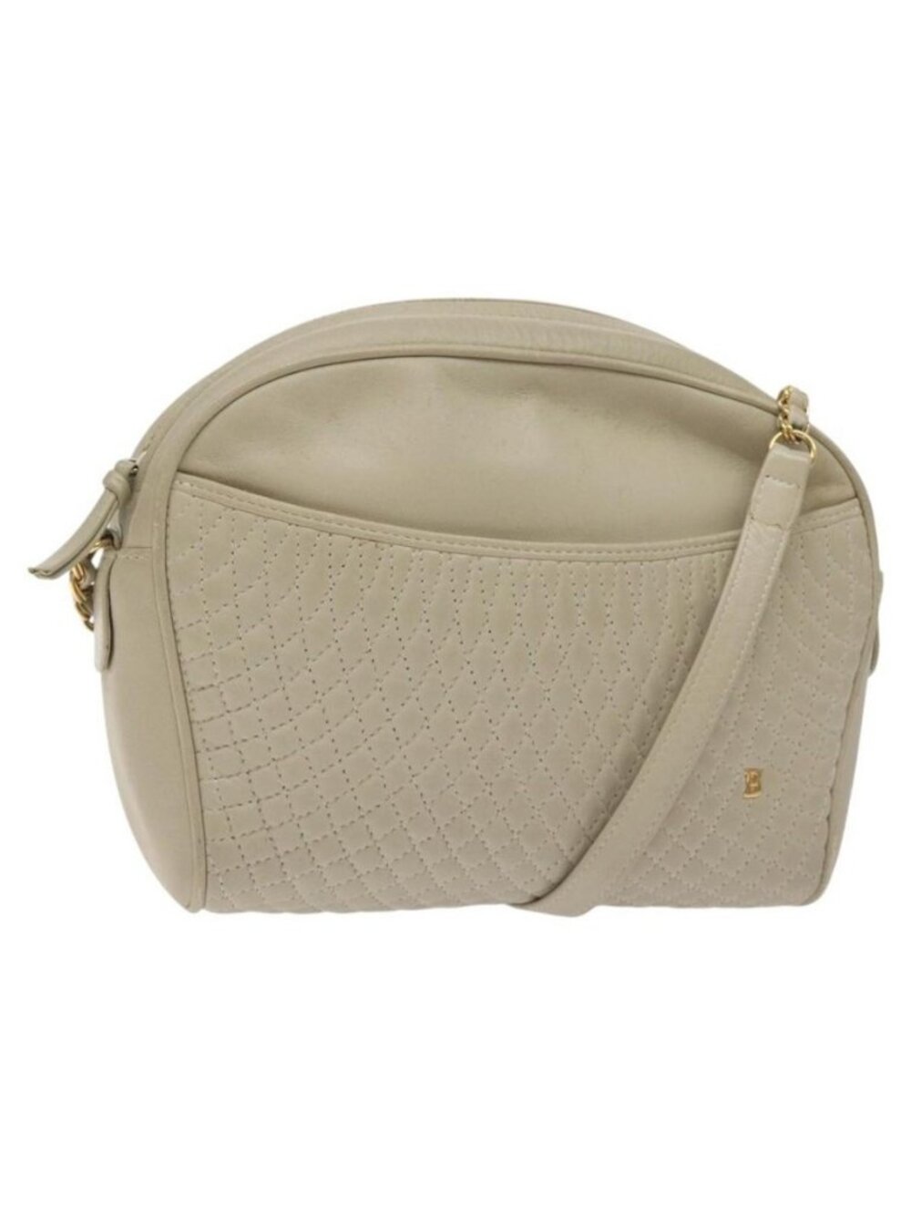 Authentic BALLY Shoulder Bag Leather Beige Gold